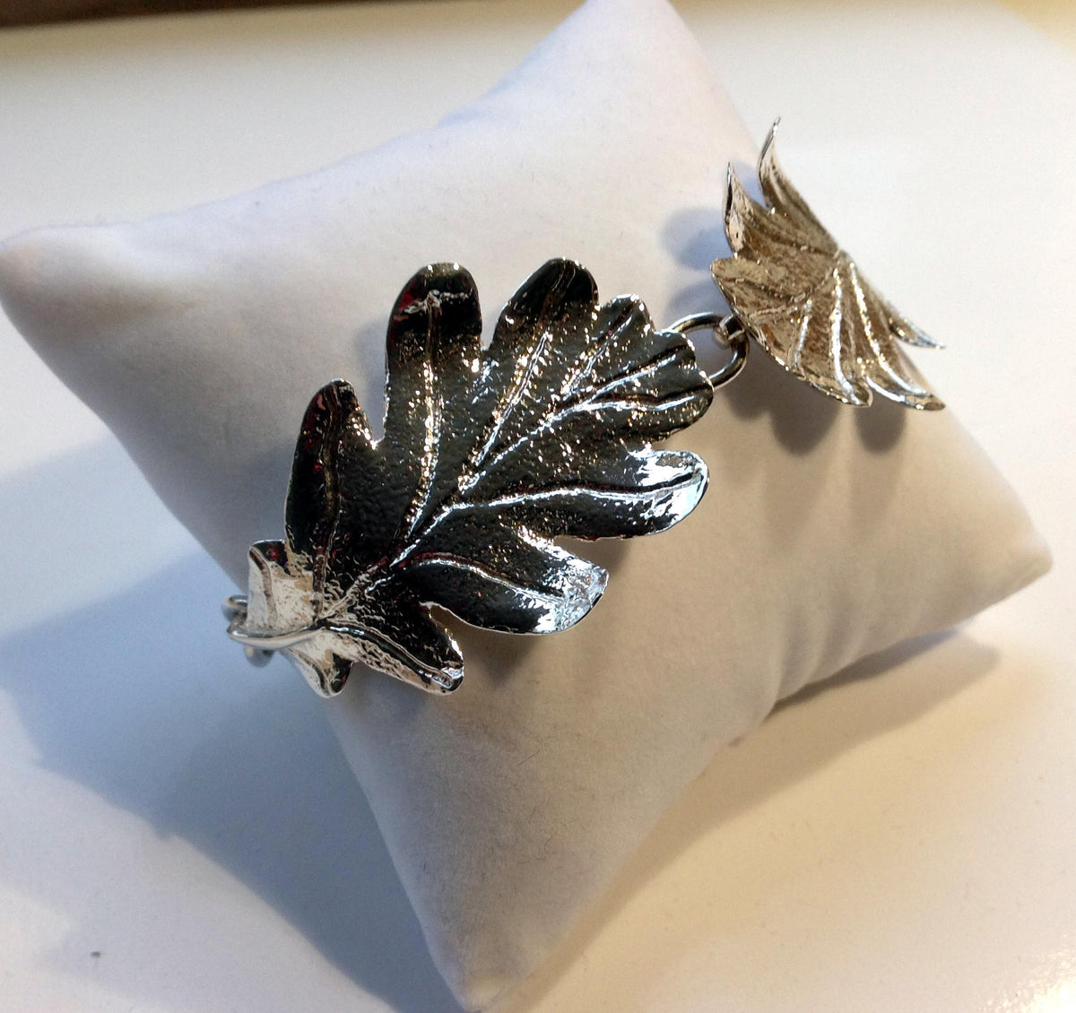 Large silver oak leaf bracelet. Perfect for a nature lovers, autumn style, striking boho bangle.