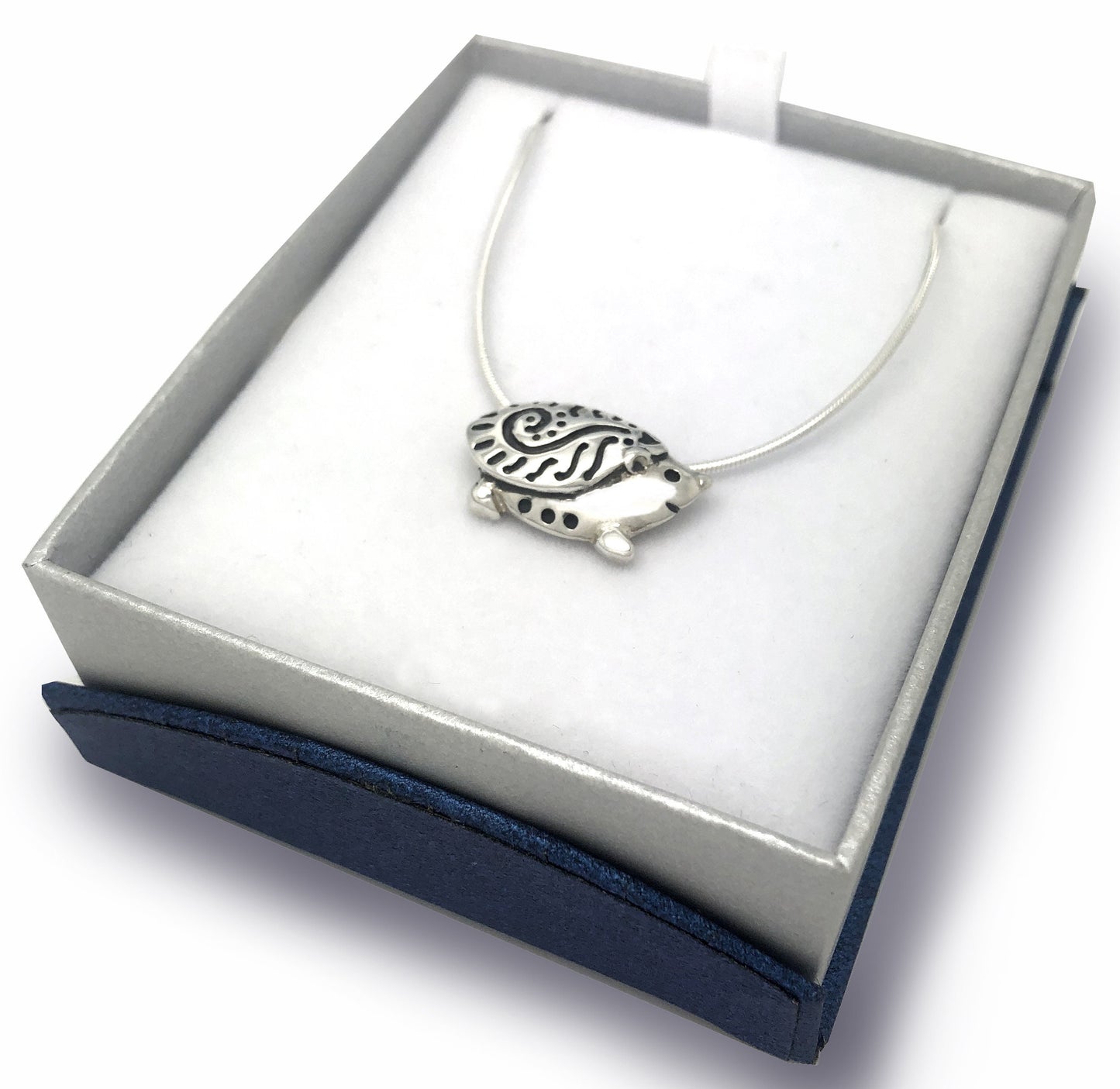 Hedgehog Pendant, Sterling Silver, pretty paisley design, hallmarked, UK made, Gift Boxed