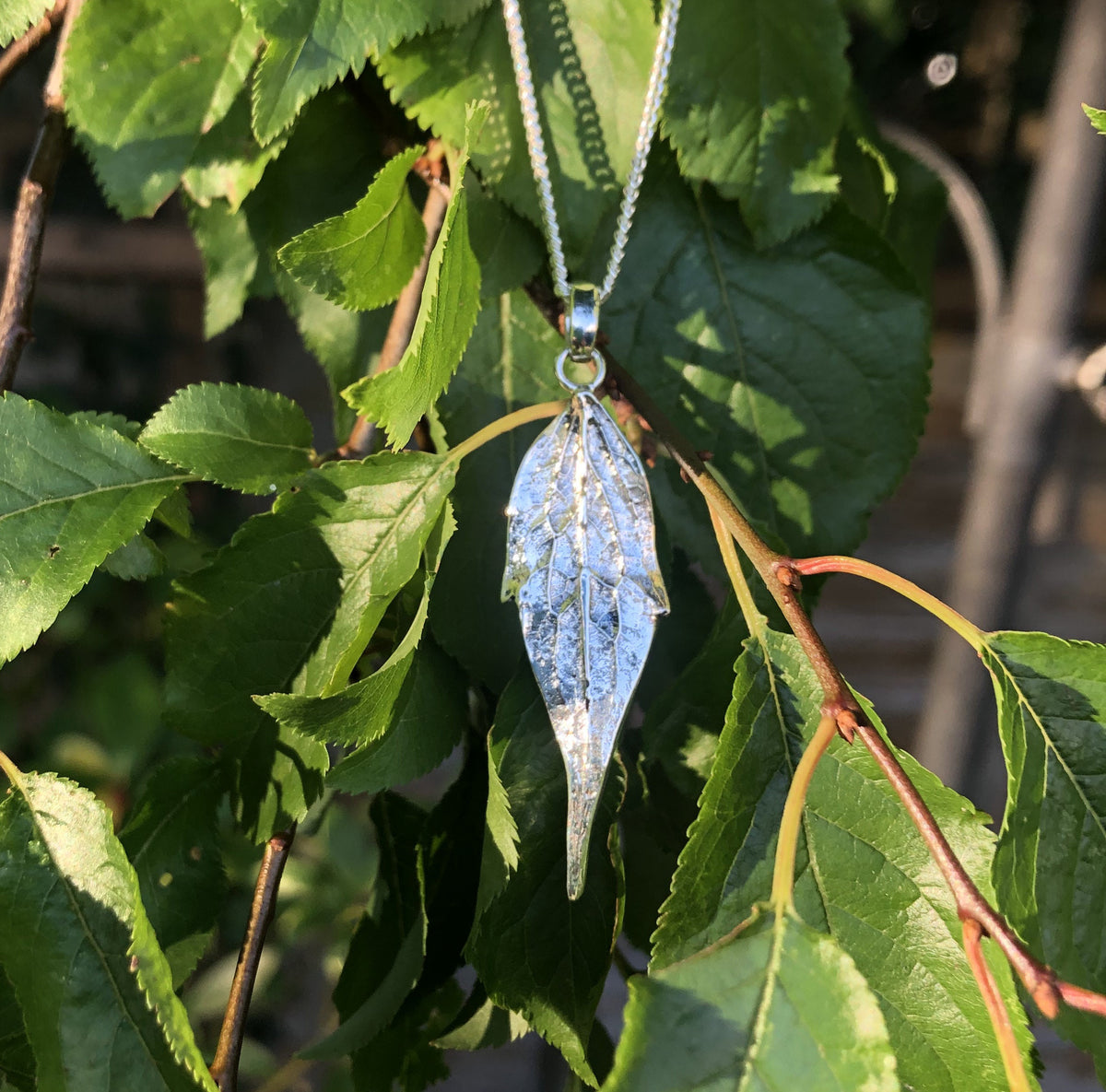 Clematis leaf pendant. Hallmarked silver. Perfect gift for a gardener.