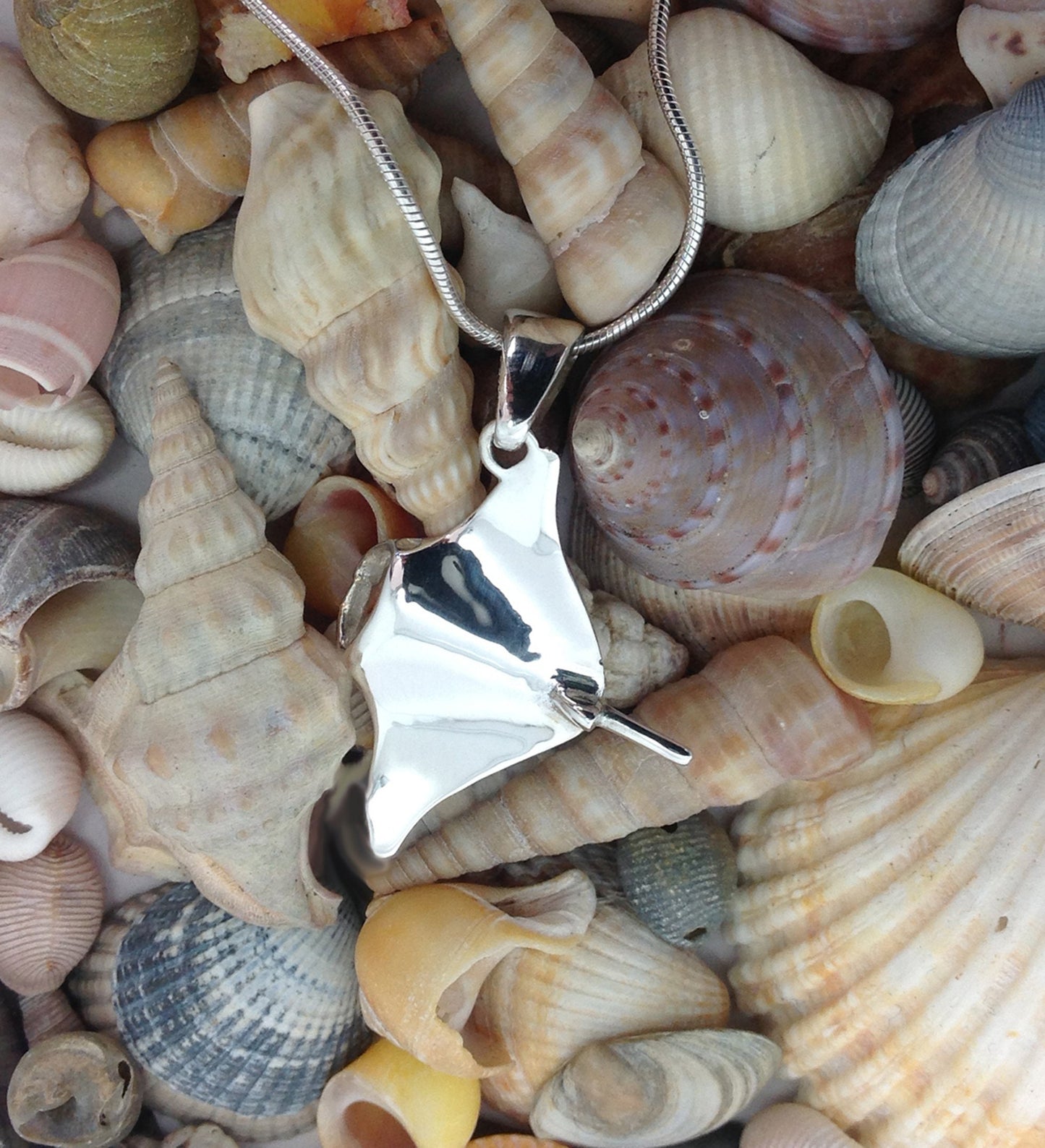 Manta Ray Pendant, Sterling Silver, striking design, hallmarked, UK made, Gift Boxed