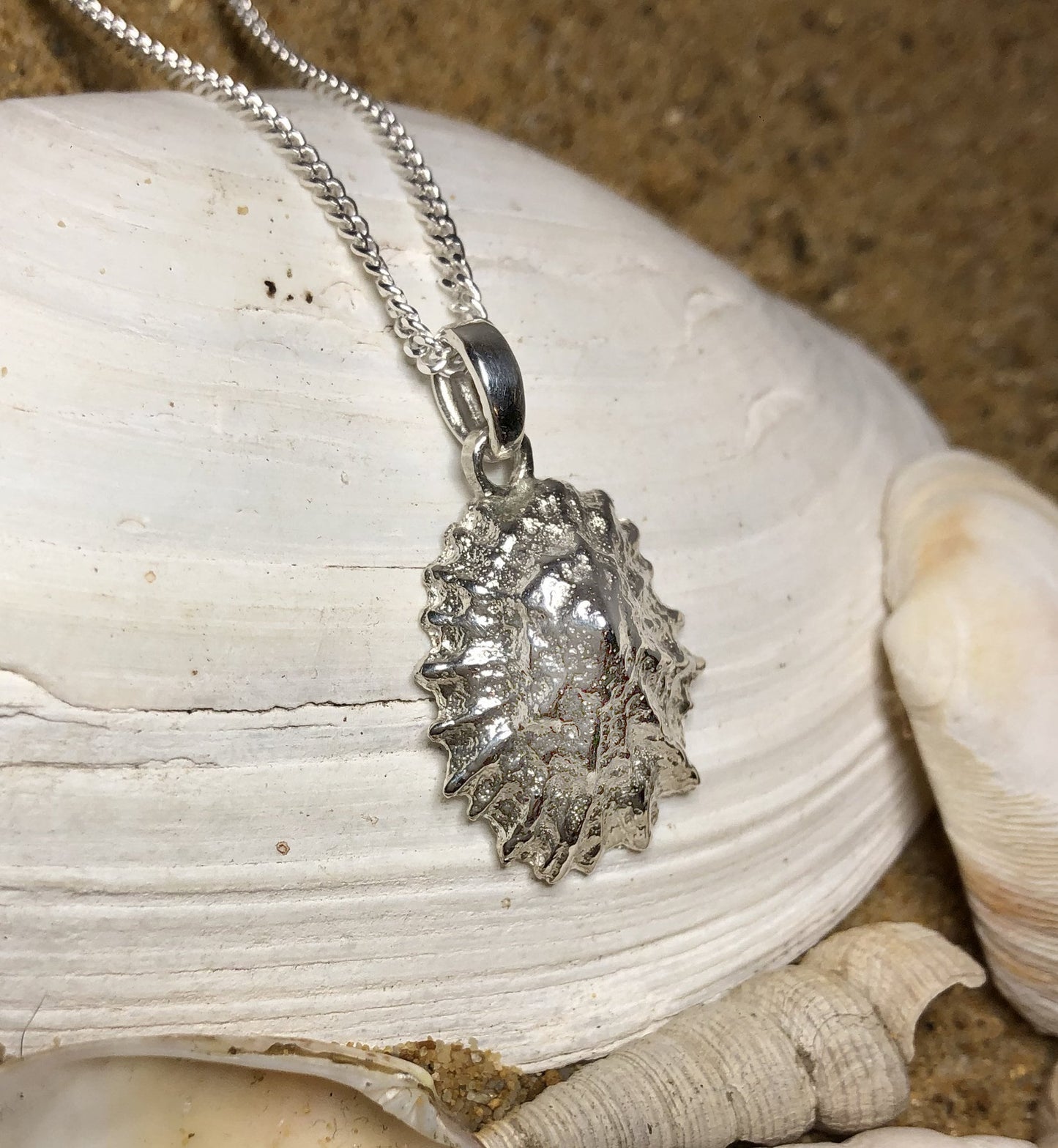 Limpet shell Pendant, Sea Shell necklace, Beach style, Sterling Silver, hallmarked, UK made, Gift Boxed