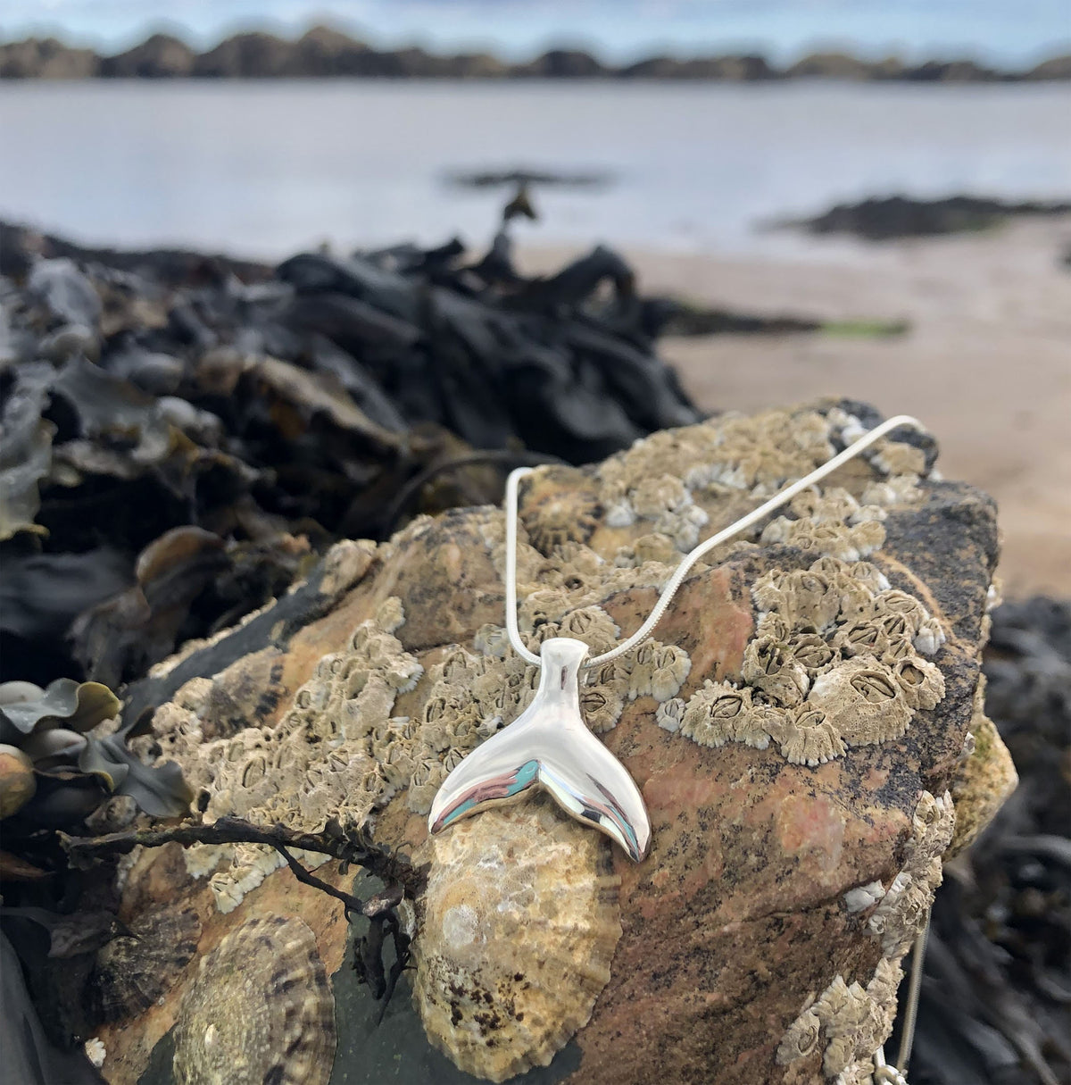 Dolphin Fluke Pendant, Whale Tail necklace, Sterling Silver, striking design, hallmarked, UK made, Gift Boxed