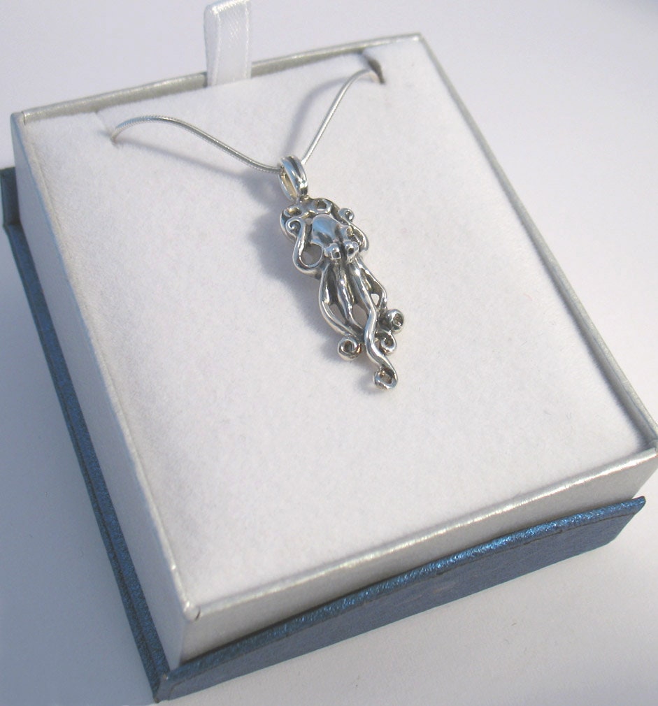 Octopus Pendant, Sterling Silver, striking design, hallmarked, UK made, Gift Boxed. Cthulhu necklace.