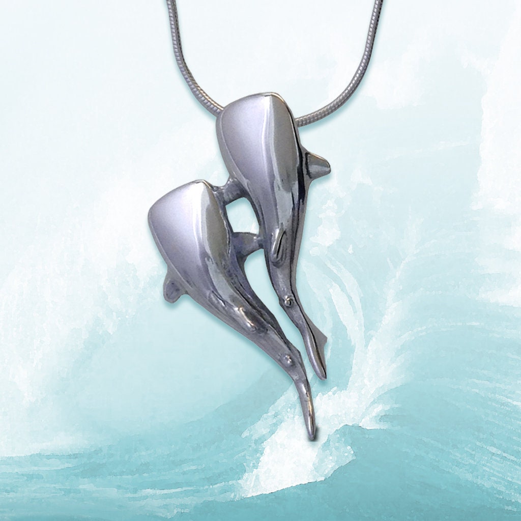 Whale Shark Pair Pendant, Sterling Silver, hallmarked, UK made, Gift Boxed. Ideal gift for Scuba Diver, Sea life, Ocean Style. Whaleshark.
