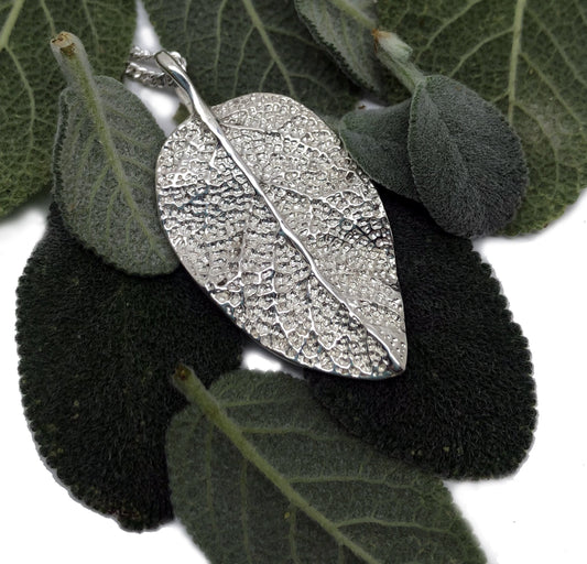 Sage leaf pendant.  Hallmarked silver.  Perfect gift for a gardener, chef, wildlife, nature enthusiast.
