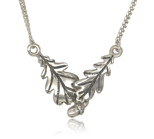 Silver oak leaves and acorn necklace. Perfect for a nature lovers, autumn style.