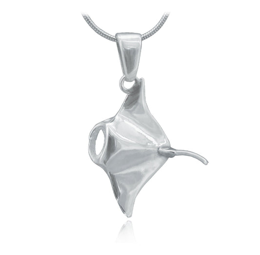 Manta Ray Pendant, Sterling Silver, striking design, hallmarked, UK made, Gift Boxed