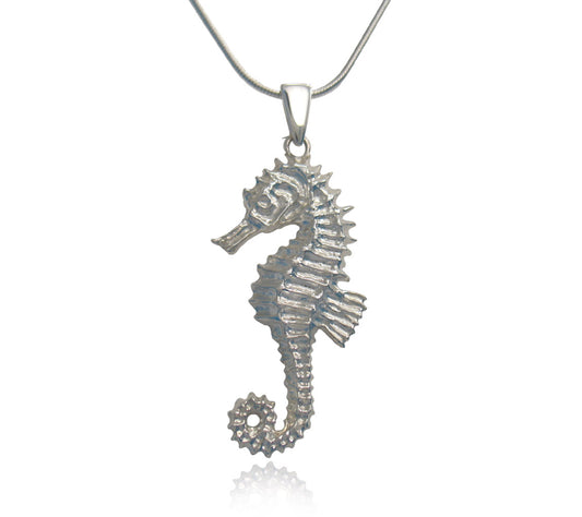 Seahorse Pendant, Sea Horse necklace, Sterling Silver, striking design, hallmarked, UK made, Gift Boxed