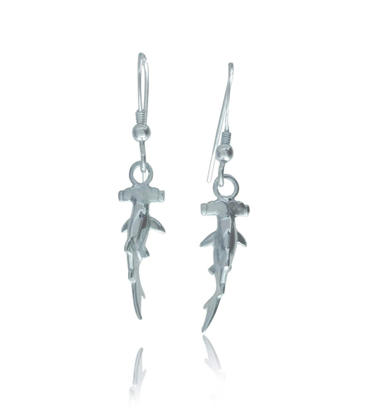 Sterling Silver Hammerhead Shark Drop Earrings.