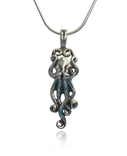 Octopus Pendant, Sterling Silver, striking design, hallmarked, UK made, Gift Boxed. Cthulhu necklace.